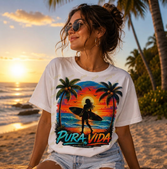 Pura Vida Sunset Surfer Tee 🌅🏄‍♀️🌴