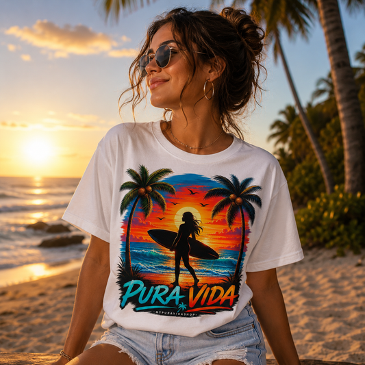 Pura Vida Sunset Surfer Tee 🌅🏄‍♀️🌴