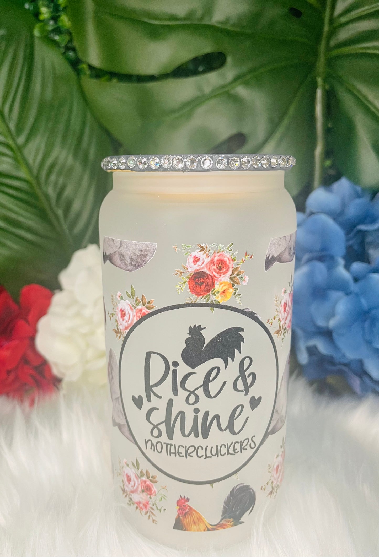 Rise and shine chickens 16 oz glass