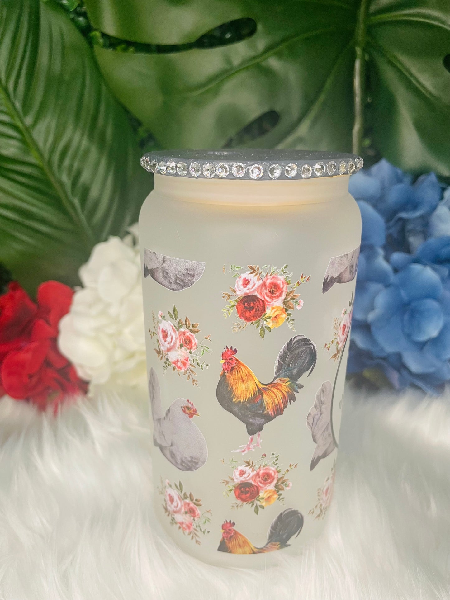 Rise and shine chickens 16 oz glass